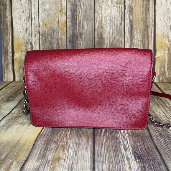 GUESS Burgundy Crossbody with Chain Detail Strap, used w/ minor flaws on edges - Picture 2 of 13